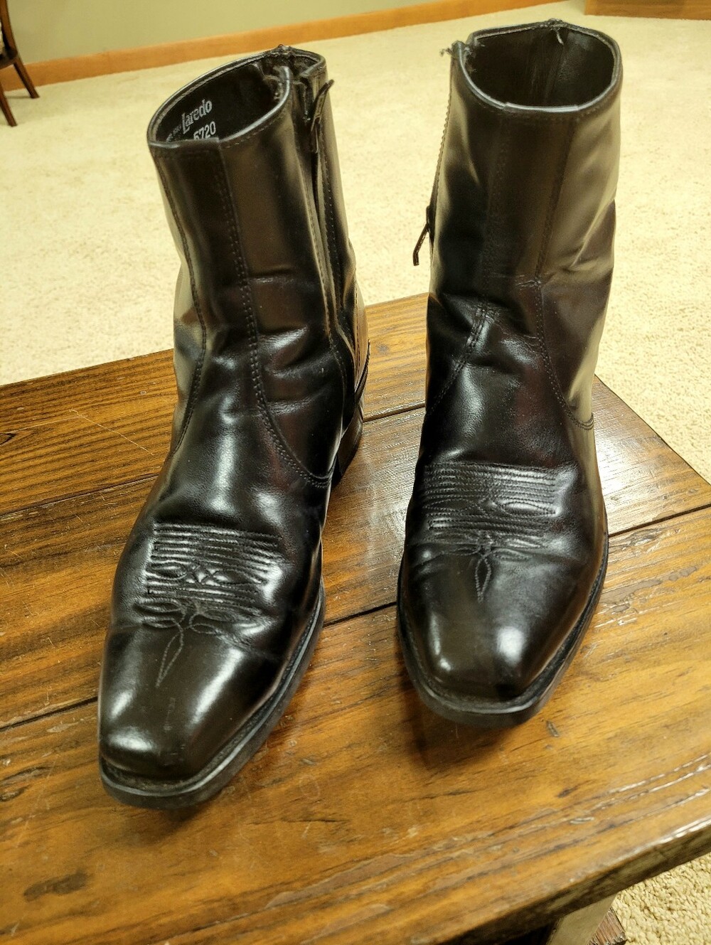 Laredo "Fletcher" Black Men's Leather Cowboy Zip Ankle Boots